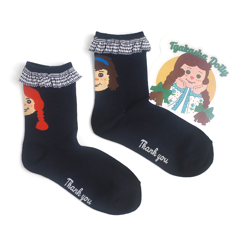 Japanese Puppet Series AB Asymmetric Lace Stockings Socks Autumn Winter Socks Creative Cute Blue Cartoon Socks